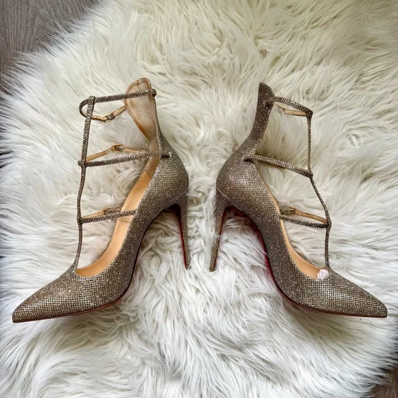 Christian Louboutin Gold Toerless Muse 100mm Heels